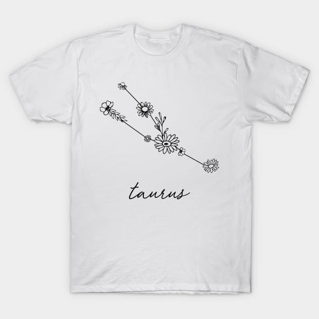 Taurus Zodiac Wildflower Constellation T-Shirt by aterkaderk